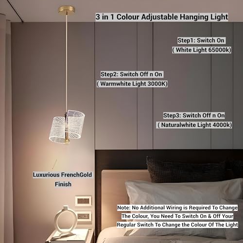 Image of FILLISKA 3 in1 Colour Changing LED Luxurious Hanging /Pendant Light (FrenchGold-PAY1587)