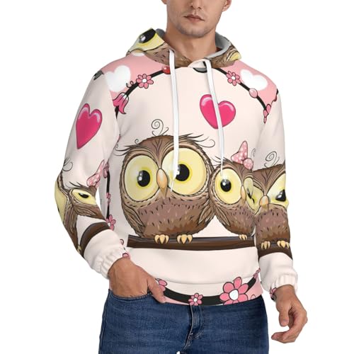 Sweat à capuche hiboux pour homme, pull manches longues à cordon