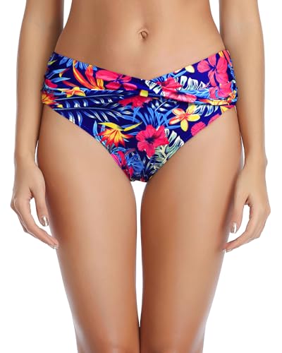 Image of Tempt Me Women Twist Bikini Bottom Moderate High Cut Bathing Suit Bottoms Ruched Swimsuit Bottom