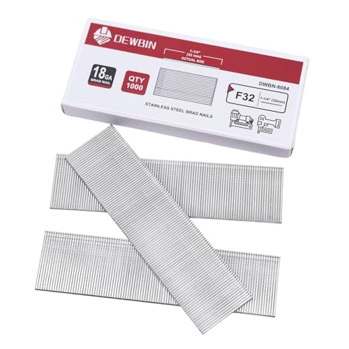 DEWBIN 18 Gauge Stainless Steel Brad Nails, 1000 Counts 1-1/4-Inch 18GA Brad Nails, Nail Gun Nails for Pneumatic, Electric Brad Nailer Gun