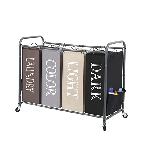 STORAGE MANIAC Laundry Sorter, Laundry Divider with Side Pockets, Multi