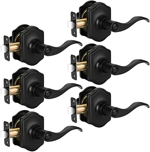 goldenwarm Black Door Handles Interior, Classic Decorative Privacy Door Handle, Matte Black Interior Lever Door Dandles for Bedroom, Bathroom(6 Pack)