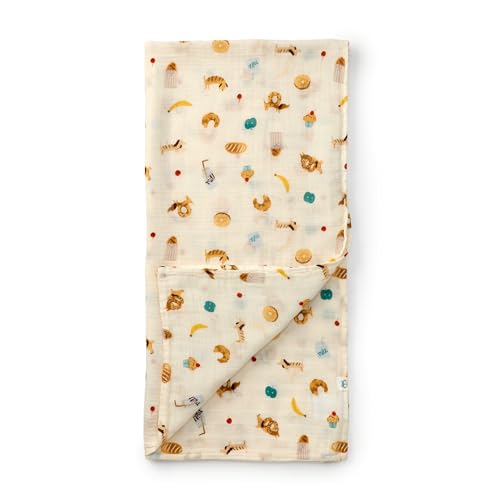 Image of Loulou Lollipop Muslin Swaddle Blanket for Baby Boy & Baby Girl - Soft Breathable Muslin Wrap, 47 inchx47 inch Receiving Blanket for Newborn & Toddler - French Breakfast
