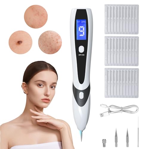 Aceshop Skin Tags & Mole Remover Kit, Professional Plasma Pen with 9 Strength Levels & Replaceable Needles, USB Rechargeable, for Wart, Freckle & Nevus (White)
