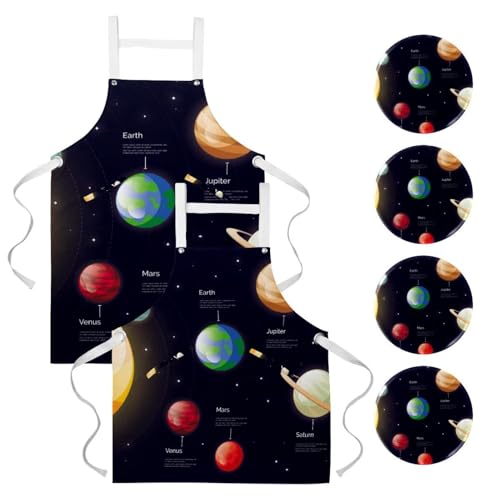 Tablier de cuisine univers et système solaire lot de 2 pour restaurant pâtisserie et travail