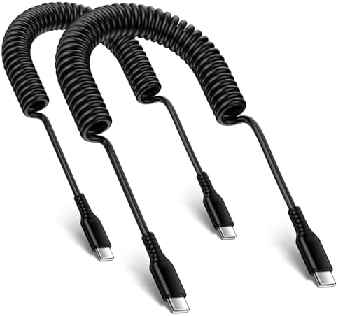 USB C to USB C Samsung Phone Charger Coiled Cable for Car, 3FT+6FT Type C Charger Cable Fast Charging Retractable Spring Lead for Samsung Galaxy A17 A16 A15 A55 A36 A54 A53 S25 S24 S23 S22 S21 S20 FE