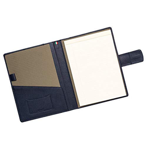 Image of Maruse Italian Leather Executive Padfolio, Folder Organizer with Magnetic Closure and Writing Pad, Handmade in Italy, Navy Blue