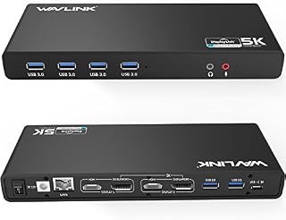 WAVLINK USB C Laptop Universal Docking Station 5K (up to 5120x2880@60Hz) / Dual 4K Ultra HD video, 2 HDMI & 2 DP, 6xUSB3.0, Gigabit Ethernet, Audio, Mic, Supports Windows, XP, Mac