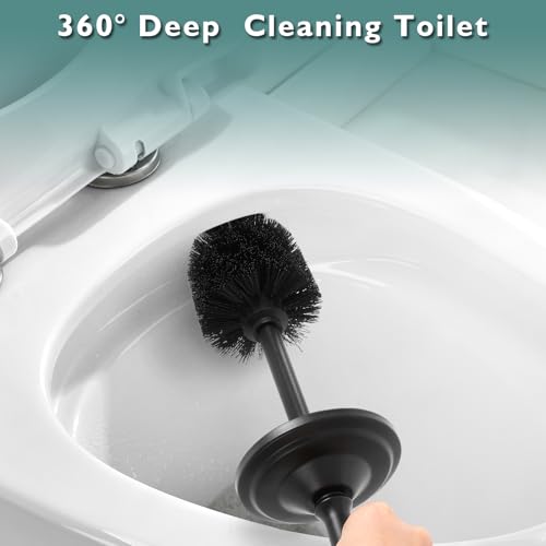 Image of Black Toilet Brush and Holder Set, Stainless Steel Toilet Brush for Bathroom,Heavy Duty Black Toilet Bowl Brush and Holder,Deep Cleaning Modern Toilet Cleaner Brush -Space Saving, Covered Brush