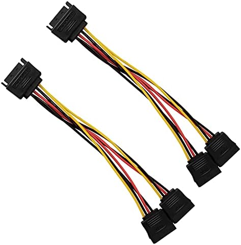 SATA Power Splitter Cable, 2Pcs SATA Y Type 15 Pin Male to 2 Female Head Adapter Lead, For PC Power Unit to Power HDD/SSD Hard Drive and Optical Drives Dual Splitter Extension Cable