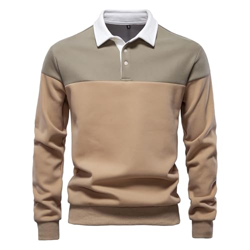 WINWUQB Polo de golf décontracté à manches longues pour homme, polo de rugby, t-shirts élégants, polos légers, classiques et confortables, kaki, XL