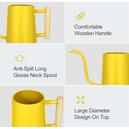 Image of Watering Can Indoor Plants, 35 oz /1000 ml Metal Stainless Steel Watering Can Pot with Long Spout for Indoor House Plants Bonsai Outdoor Garden Flower Decorative (Yellow)