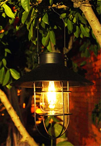 Aprjv Solar Lantern Outdoor Hanging Solar Lamp, Waterproof Metal Solar Lights With Clear Glass ,Led Edison Bulbs For Yard Patio Proch Decor (Black) #TOP24