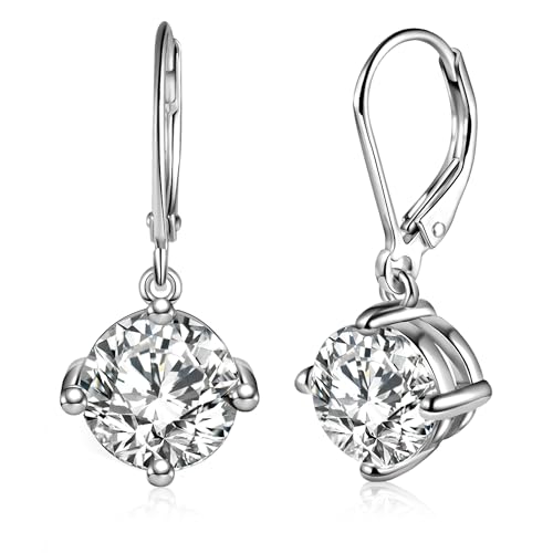 Moissanite Drop Earrings,1.0ct-2.0ct D Color VVS1 Round Cut Lab Created Diamond 925 Sterling Silver 18K White Gold Dangle Earrings For Women Moissanite Leverback Earrings