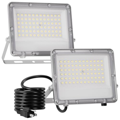 Ceena 60W Plug in LED Flood Lights Outdoor, 6000lm Super Bright LED Work Light with 5.9FT Plug, IP66 Waterproof 6000K Flood Lighting for Backyard, Workshop, Basketball Court, 2 Pack by Ceena - Used condition - US$19.57