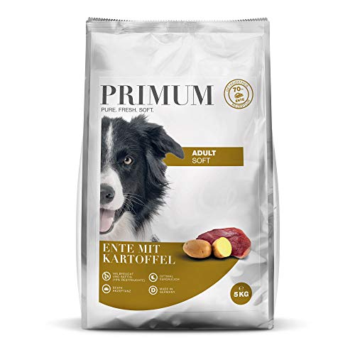 Primum | 15 kg | Halbfeuchtes Trockenfutter für Hunde | getreidefrei | Soft Ente mit Kartoffel | Extra viel Fleisch | Optimal verdaulich | Herstellung in Deutschland