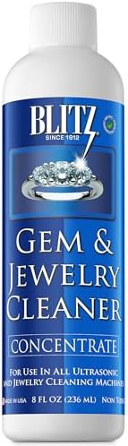 Blitz Gem & Jewelry Cleaner Liquid Concentrate for Gold, Silver, & Platinum Jewelry Cleans Non-Porous, Precious & Semi-Precious Stones. Non-Toxic, Non-Abrasive, & Planet Friendly. Made in USA 8oz