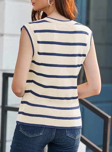 Image of Dokotoo Tank Top for Women 2026 Striped Casual Crewneck Sleeveless Lightweight Sweater Vest Knit Summer Clothes