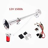 ♥ ✔ Trompeta cromada de alta calidad (sin óxido), longitud: 450 mm, ancho de boca de campana: 95 mm, salida: 150 decibeles, voltaje: 12V. La bomba de aire mejorada responde rápidamente y tiene una gran potencia; Más alto y más agradable, el sonido máximo puede alcanzar los 150DB, adecuado para cualquier automóvil, camión, vehículo todoterreno, motocicleta, barco, etc. de 12V.