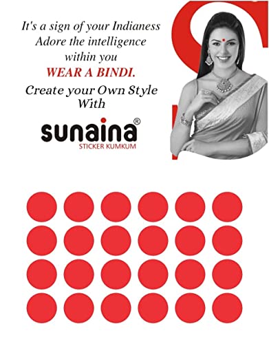 Image of Sunaina New Gold Sticker Kumkum Forehead Round Bindis Velvet Pottu /Bindi Box With 15 Cards /Flaps For Women & Girls (GR003, Red)