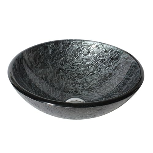 ZYCDP Lavabo Baño Vidrio Redondo Lavamanos Templado 460 X 460 X 130mm Sin Agujero Para Grifo Gris