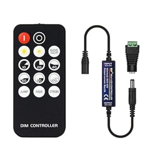 BTF-LIGHTING Mini RF Dimmer Controller 14 Keys for FCOB 3014 5630 5730 3528 LED Strips DC5V/DC12V/DC24V Dimmer Switch Brightness Mode Effect Mode Wireless LED Dimmer Controller(Single Color)
