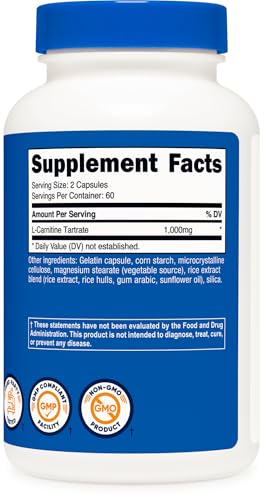 Nutricost L-Carnitine Tartrate 1000mg, 120 Capsules - 500mg Per Capsule (60 Servings) - Image 6