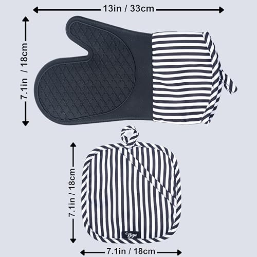 BEZEE Silicone Oven Gloves with Mitts Set of 4 Heat Resistant Gloves for Cooking Non-Slip Pot Holders for Kitchen Premium Stove Mitt – Black - Cosy Home Interiors BEZEE Silicone Oven Gloves with Mitts Set of 4 Heat Resistant Gloves for Cooking Non-Slip Pot Holders for Kitchen Premium Stove Mitt – Black - Image 4
