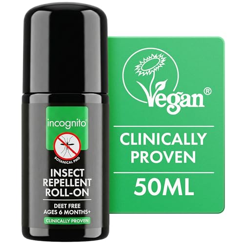 INCOGNITO Insect Repellent Roll on 50 ml - Maximum Strength Vegan DEET free formula - Mosquito Repellent and Effective On All Biting Insects - Travel Friendly - Bug Repellent Suitable for Humans Transparent