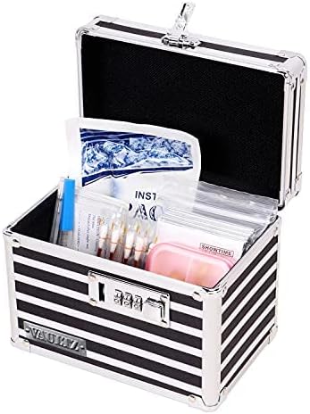 Miniatura 5 de Vaultz Caja de almacenamiento de medicamentos con cerradura de combinación, caja fuerte para gabinete de 4 x 6 x 4 pulgadas, rayas blancas y negras