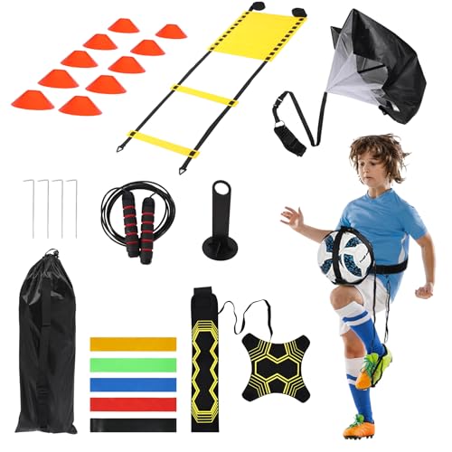 REDCAMP Agility Speed Training Equipment Set, 20ft 12 Rungs Agility Ladder, Jump Rope,10 Disc Cones, Resistance Parachute, 5 Resistance Bands, Football Practice Training Accessories with Storage Bag