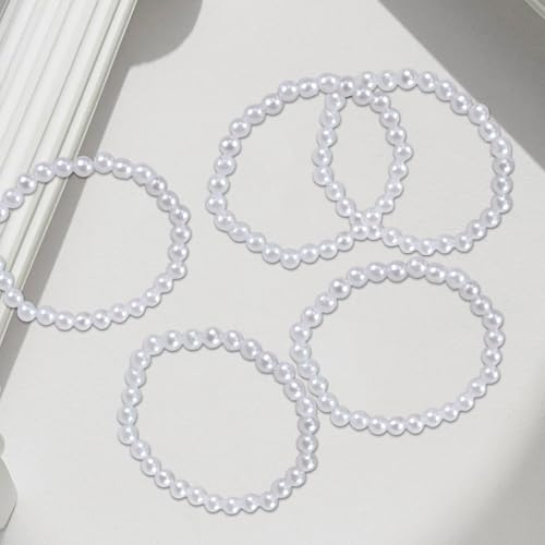 50Pcs Pearl Bracelets for Women 6mm Faux Pearl Beaded Bracelets Set Stretch Stackable White Simulated Pearl Jewelry for Women Wedding Bridesmaid Gifts3