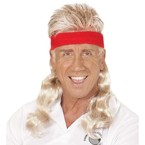 W WIDMANN MILANO Party Fashion - Perruque avec cheveux bouclés et bandeau, années 80, joueur de tennis, perruque à cheveux longs
