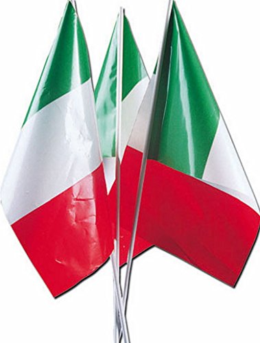 24 Bandierine Italia In Pvc Cm 20X30 Con Astina 50 Cm