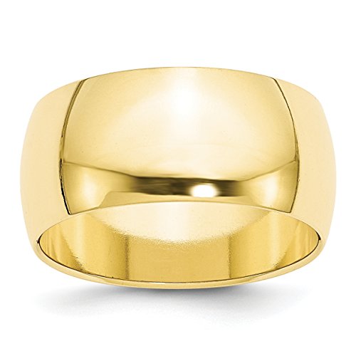 Solid 10k Yellow Gold 10mm Half Round Band