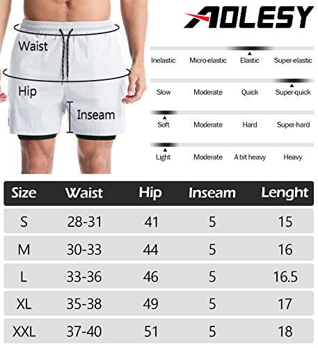 Aolesy Men’s 2 In 1 Running Shorts 5 Inch Workout Gym Athletic Shorts For Men Quick Dry Lightweight Training Shorts With Pockets White #TOP5