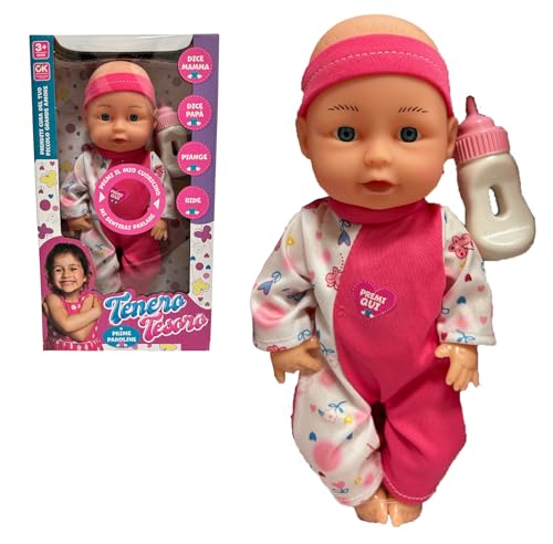 Bambola Parlante Bambolotto Piangente Chiama Mamma Papa' Ride Piange con Biberon Colori Assortiti Colore Casuale Emette I Suoni Come Un Vero Bimbo Piange Ride Dice Mamma e Papà