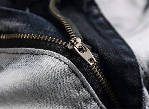 Men's Zippered Ripped Jeans (Without Belt) Motorcycle Straight Slim Fit Casual Denim Trousers2