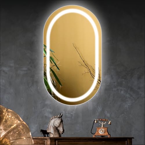 Image of Creative Arts n Frames LED Wall Mount HD Mirror with 3 Color Light Tone for Home Wall Living Room Bedroom Bathroom Hotel Decor Items (18x24 inch Capsule)