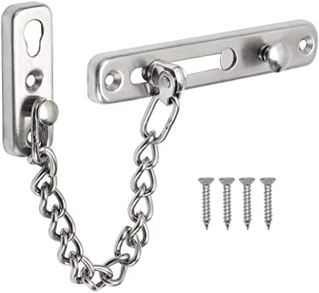 OYUNCU SHARAF Stainless Steel Chain,Chain with Spring Anti-Theft Press Lock,Latch Heavy Duty Safety Door Lock Security Chainwith Spring Door Latch with Screws for Home/Bedroom/Hotel/Office (1)