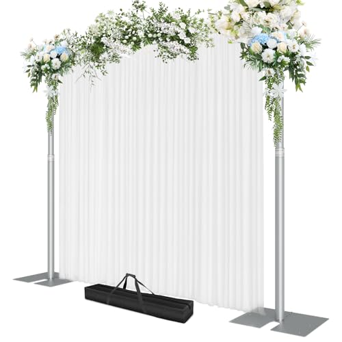 EMART Heavy Duty Backdrop Stand, 10x10Ft Adjustable Pipe and Drape kit with 9.26 LBS Steel Flat Base, Sturdy Metal Diy Photo Background Frame for Parties, Events, Wedding, Photography - Silver