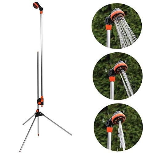 rg-vertrieb Gartendusche Alu 150-210cm mit Stativ – Mobile Pooldusche & Campingdusche höhenverstellbar, Gartenbrause 3 Funktionen, Außendusche mit Wasser-Regulierung