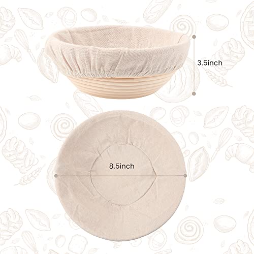 Komiikka Bread Banneton Proofing Baskets Set Of 3 - 8.5 Inch Round Baking Bowl With Liner Metal Scraper For Sourdough And Yeast Bread Dough #TOP7
