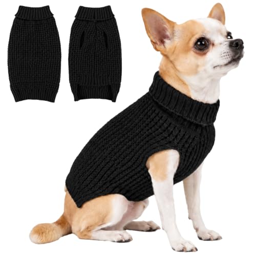 Kunyeah Suéter Punto Waffle para Perro o Gato pequeño suéter cálido Cuello Alto Mascotas suéter Suave y elástico Ropa para Cachorros Chaleco sin Mangas Invierno para Gatitos (Negro, Medium)