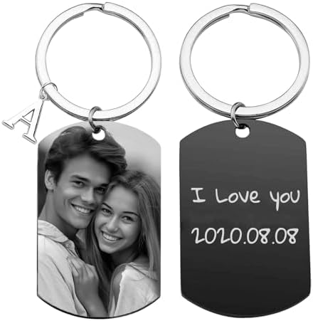Personalized Keychain for Him/Her - Custom Engraved Photo Keychain for Valentine's Day, Anniversary, Couples (Metal Keychain)