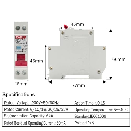 Disyuntor residual tipo RCBO 6KA con protección contra sobrecorriente de 230V 3