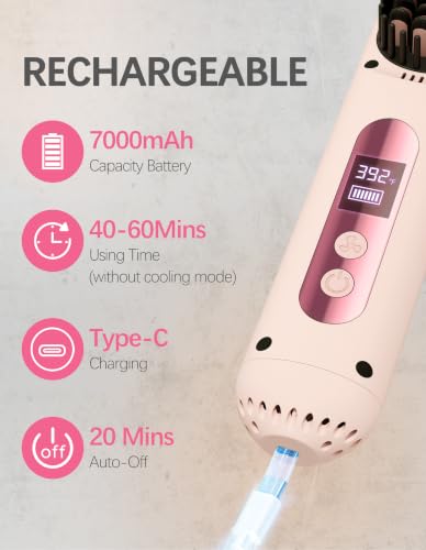 Cepillo alisador de cabello inalámbrico rosa portátil miniatura 4