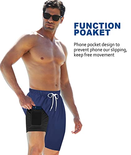 Unicomidea Men's Swim Trunks With Compression Liner 9 Inch Bathing Suits For Man Deep Blue Hawaiian Board Shorts Men Quick Dry Stretch Shorts Holiday Party Swimming Suits L #TOP3