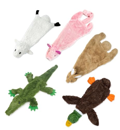 Image of Best Pet Supplies 2-in-1 Stuffless Squeaky Dog Toys with Soft, Durable Fabric, No Stuffing for Indoor Play, Holds a Plastic Bottle - Large (Hare, Sheep, Cow, Pig, Penguin)