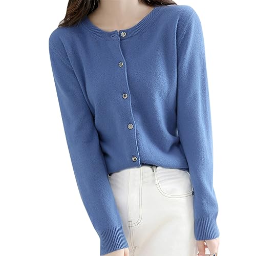 Womens Elegantes Cashmere Cardigans Fall 2025 Lightweight Soft Long Sleeve Clothes Crew Neck Botton Kintted Sweater4
